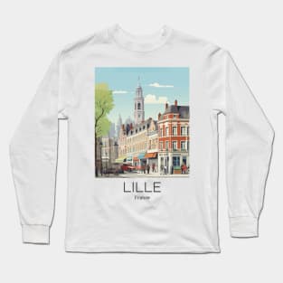 A Vintage Travel Illustration of Lille - France Long Sleeve T-Shirt